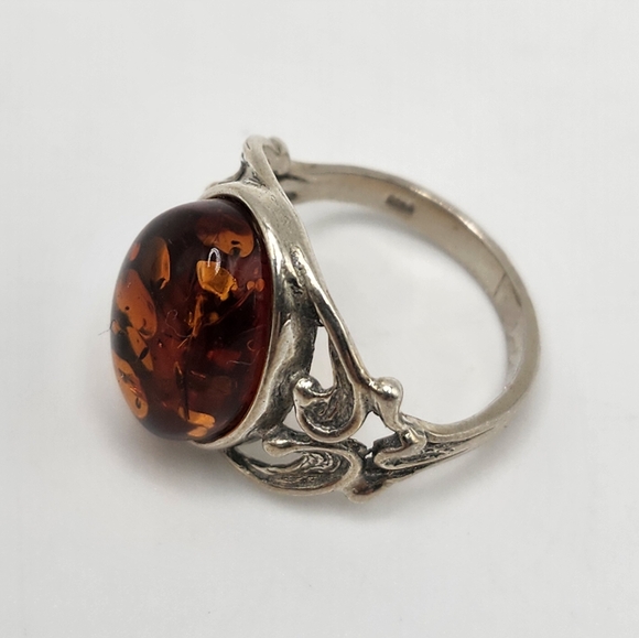 Beautiful AMBER Sterling Silver Vintage Ring.  Marked 925 Pinky or size 4.5 - Picture 8 of 8